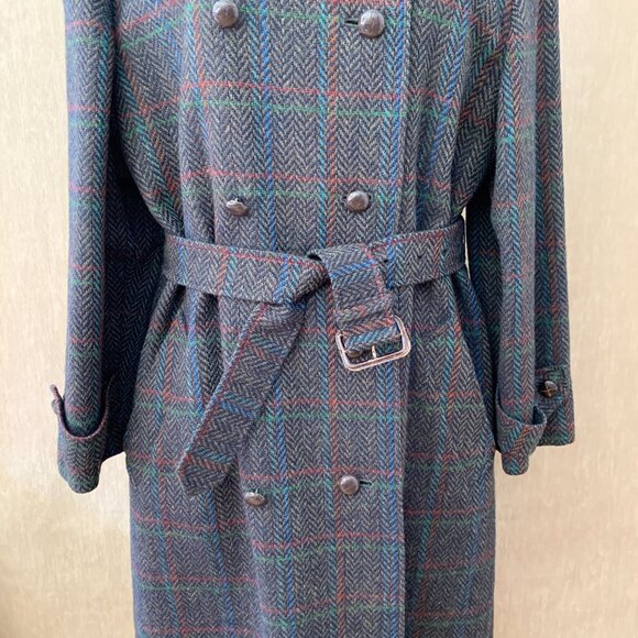 Vintage Aquascutum Trench Coat | Pure Virgin Wool Herringbone Plaid - Picture 7 of 14